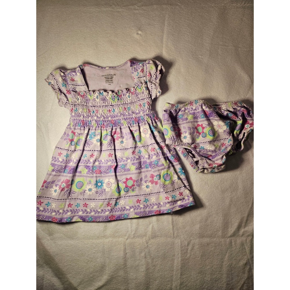 Wonderkids Baby Girl Purple Floral Smocked Dress Bloomers Set Vintage Y2K 12M